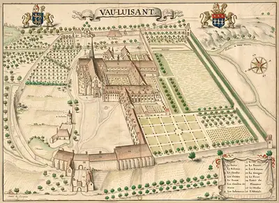 رسم من منظور علوي لدير Vauluisant، 1692