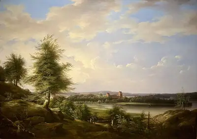 قلعة Bäckaskog في لوحة زيتية من عام 1842 للرسام Joseph Magnus Stäck